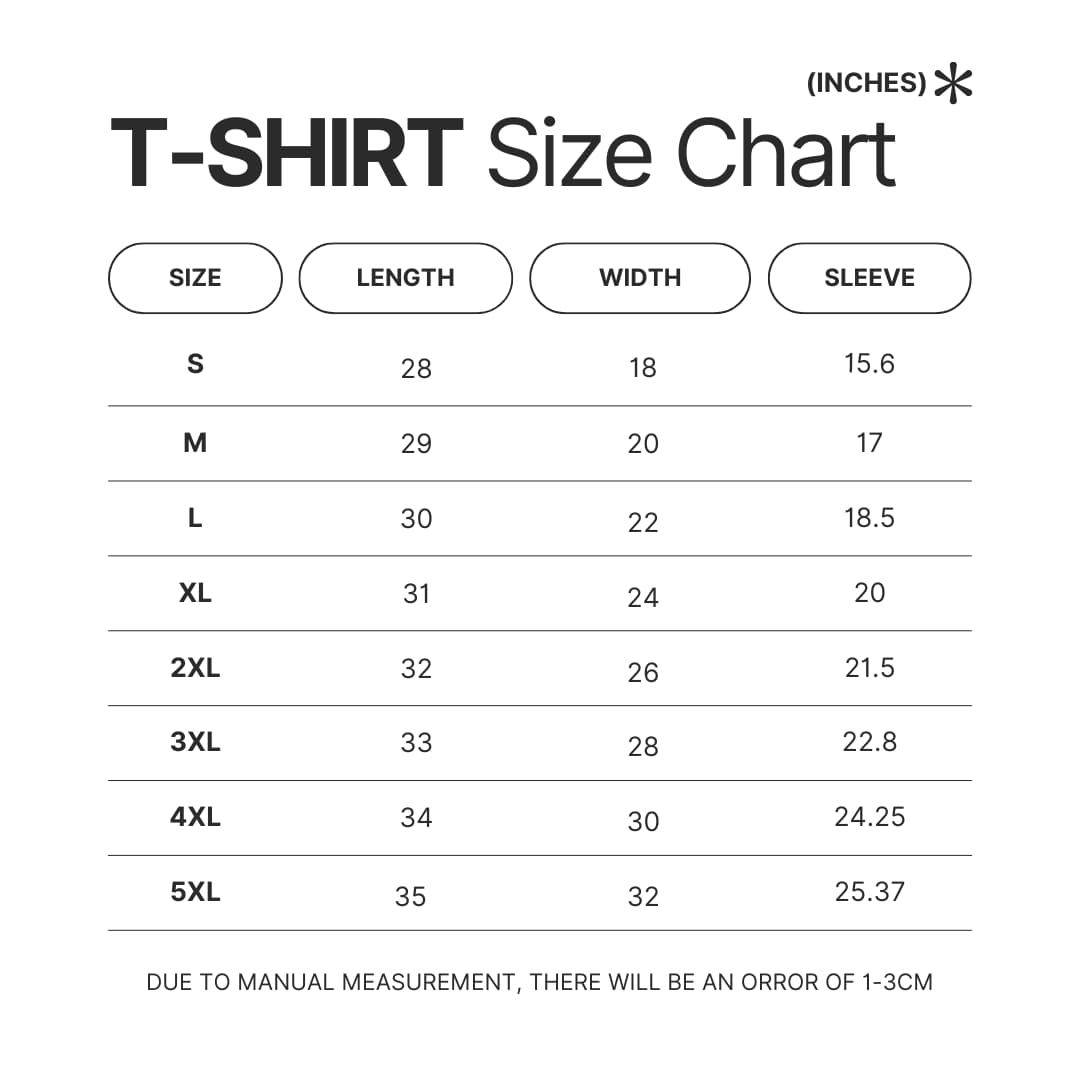 T shirt Size Chart - Lookism Store